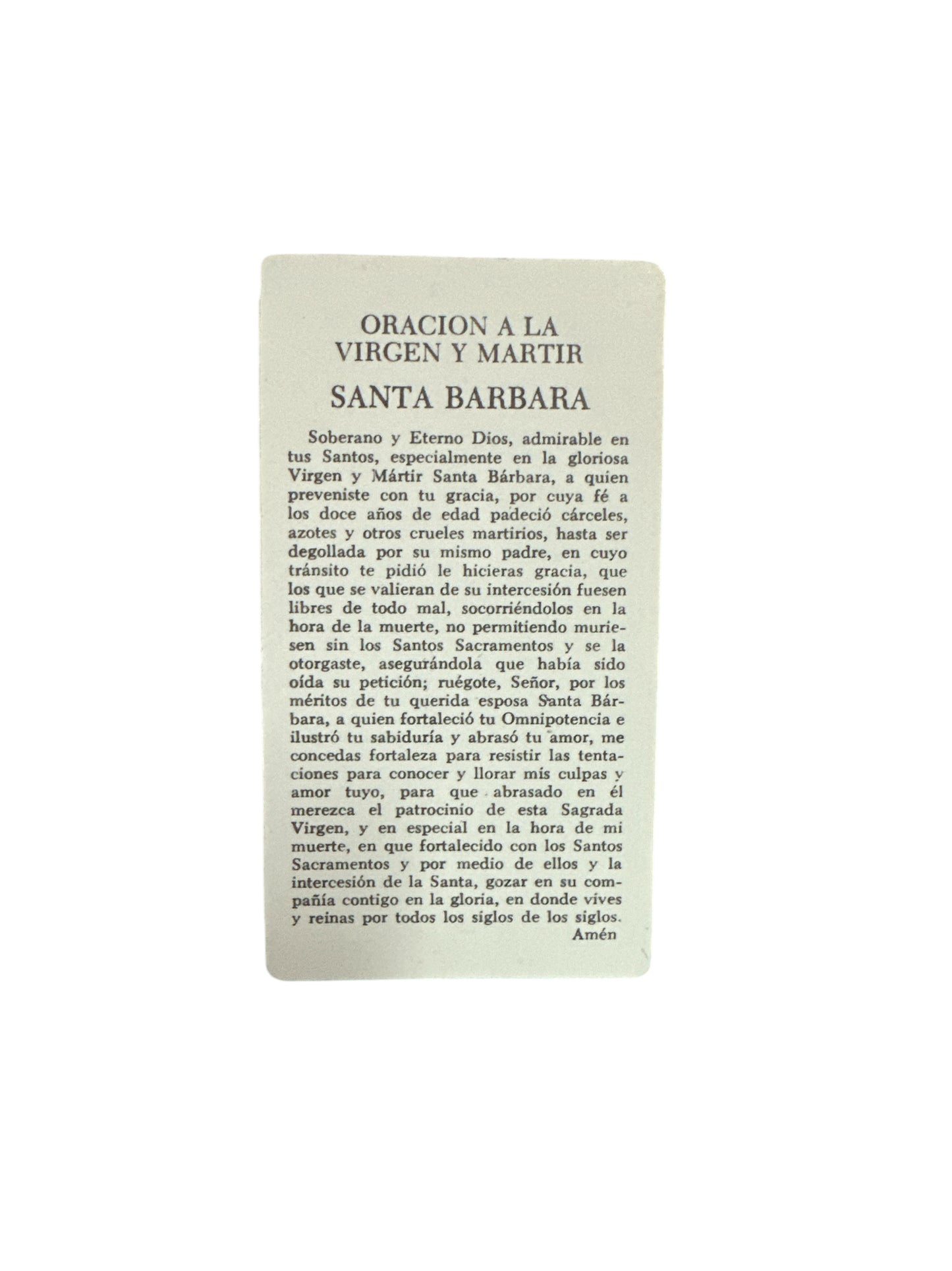 Prayer Card Santa Bárbara 4"x 2"