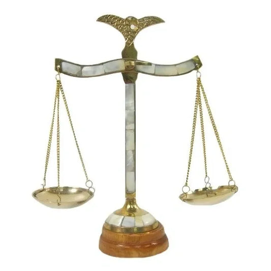 Brass scale with Wooden Base and Mother of Pearl