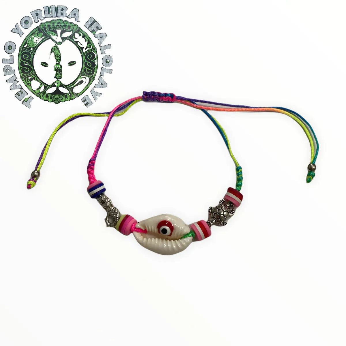 Pink evil eye cowrie shell bracelet